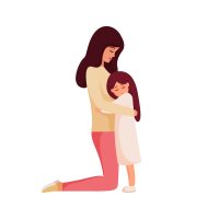 Mother,And,Daughter,Hugging.,Mom,Standing,On,Knees,And,Cuddling